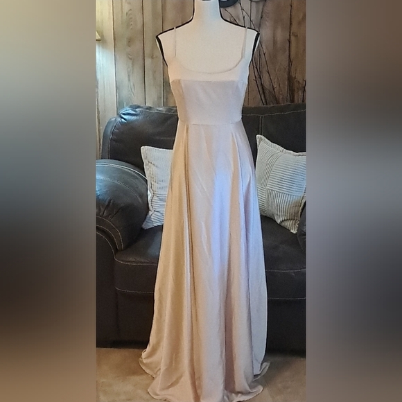 ASOS Nude Spaghetti Strap Satin Maxi Dress for Weddings Size 6 Bridesmaid Nude - Picture 1 of 11